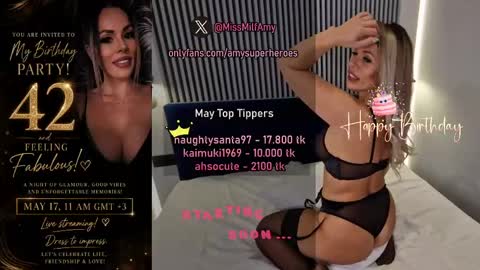 Snapshot of amysuperheroes chatting on 05-17-26, 10:44 Next stream Dec 3 online show from 05-17-26, 10:44